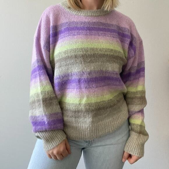 Anthropologie Sweaters - Anthropologie Essentiel Antwerp Purple Green Como Stripe Mohair Crew